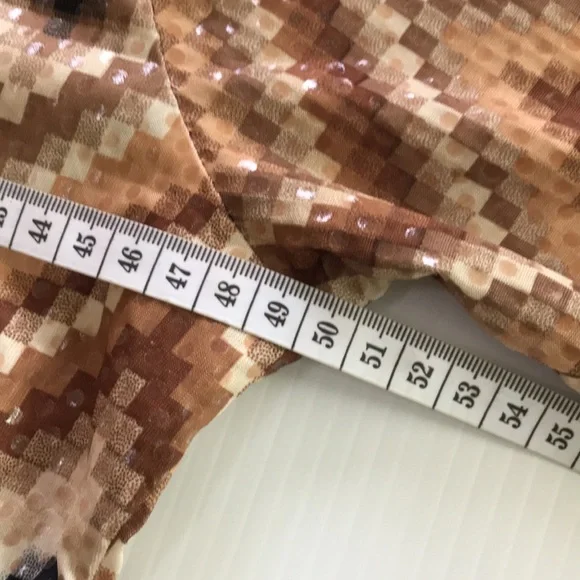 XOXOXO womens L / 12 half sleeve tan brown black button up shirt retro 70s - Picture 10 of 15